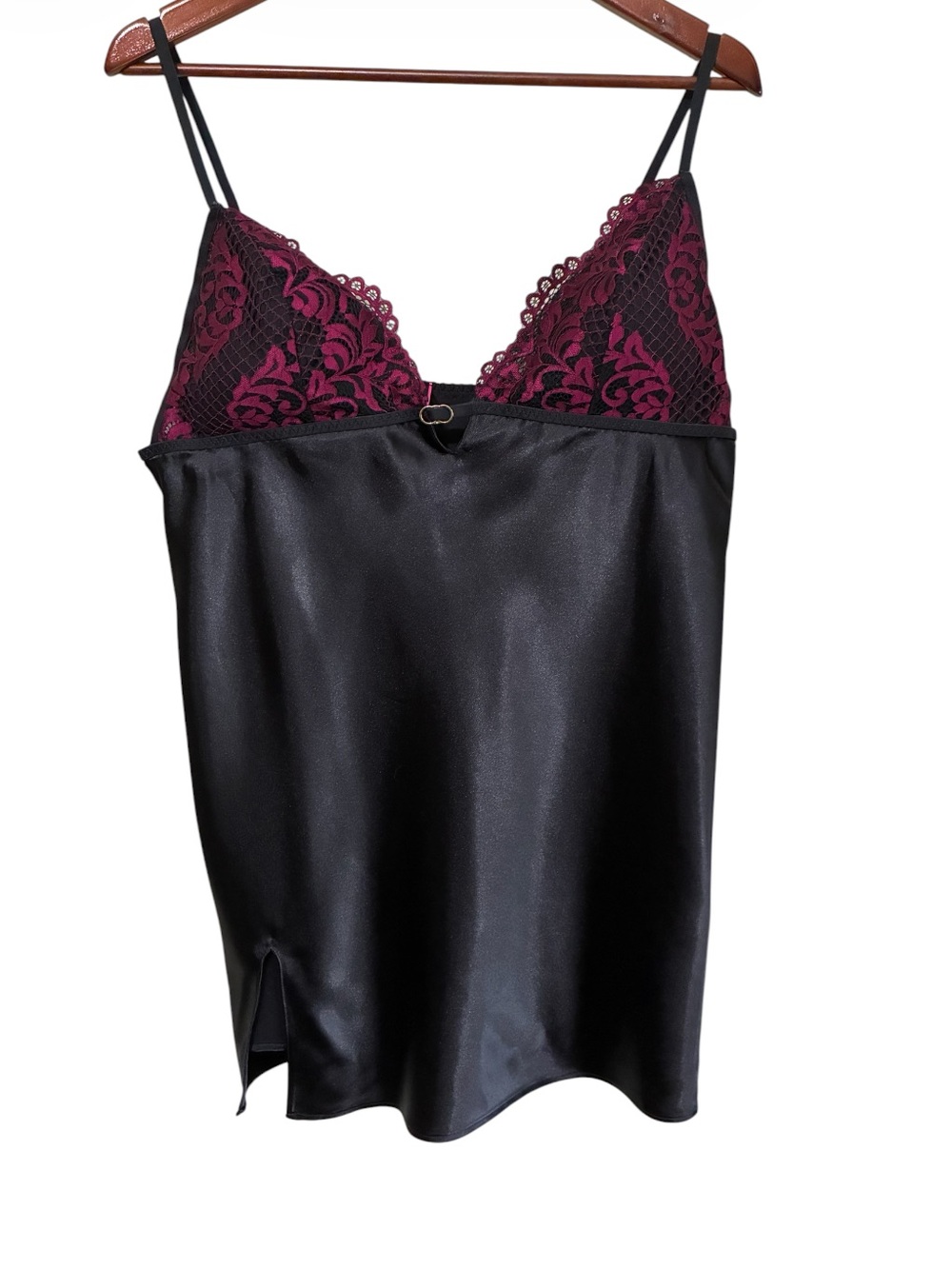 La Senza Women's Black Burgundy Lace Chemise Teddy Nightgown Size XL